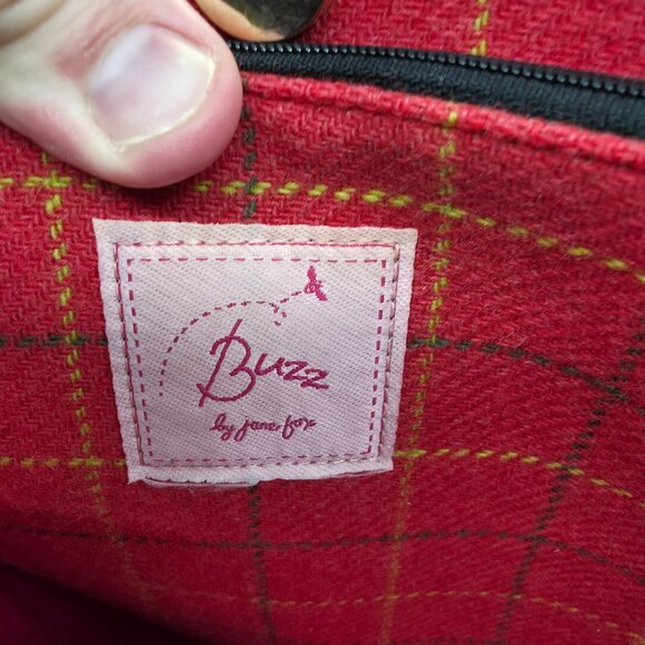 Buzz by Jane Fox Red Plaid Tweed Crossbody Satchel Tote Preppy Academia Y2K - Picture 3 of 16
